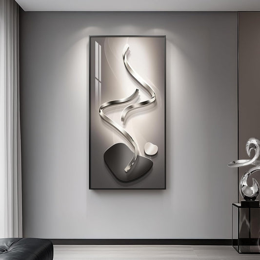 Modern Abstract Wall Art by [Brand Name] - Large 30x60 Inch Black & Grey Framed Prints for Living Room Decor
