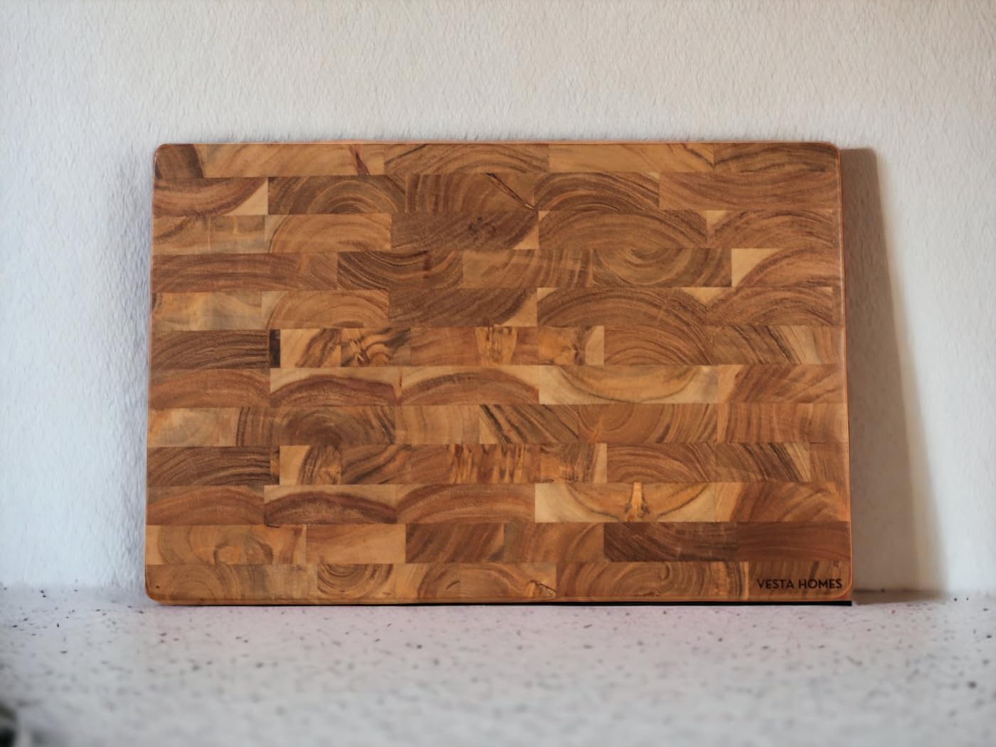 Vesta Homes Large Wooden End Grain Cutting Board | 18 * 12 Inches | Chopping, Serving Board/Block for Kitchen Vegetables, Fruits, Cheese and Charcuterie | Natural Acacia Wood | Handcrafted