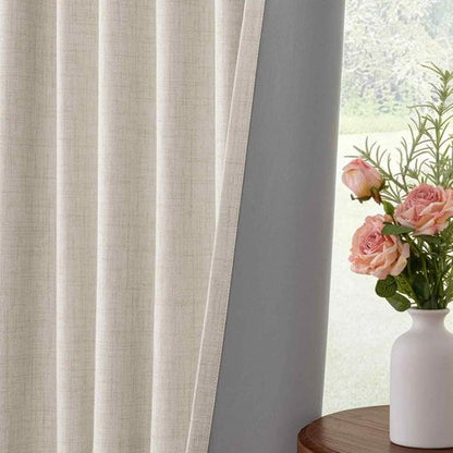 INOVADAY 100% Blackout Curtains 84 Inches Long 2 Panels Set, Back Tab/Rod Pocket Linen Blackout Curtains for Bedroom, Thermal Insulated Window Drapes - Cream, W50 X L84