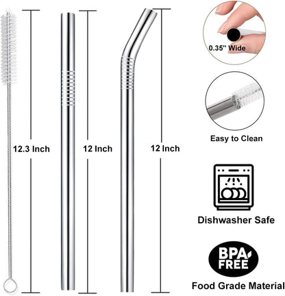 Stanley 12" Stainless Steel Straws - Reusable Metal Straws with Cleaning Brush | 4 Pack for 40 oz & 30 oz Tumblers