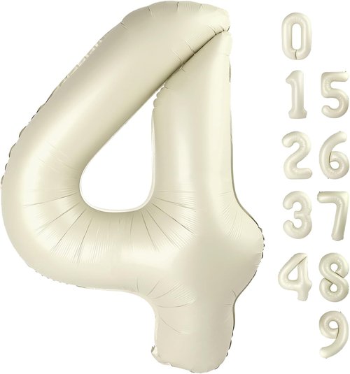 40 Inch Large Number Balloons - Cream White 4 for Birthday Parties, Graduations & Weddings