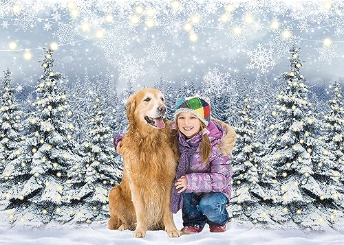 Winter Forest Photography Backdrop 5x3FT Snowy Pine Scene Christmas Scene