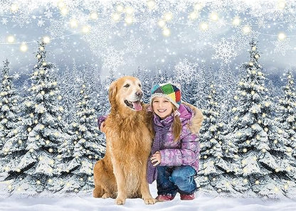 Winter Forest Photography Backdrop 5x3FT Snowy Pine Scene Christmas Scene