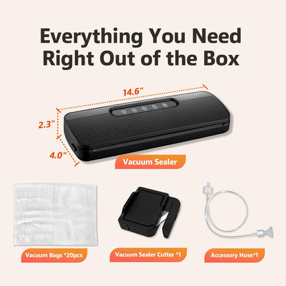 Vacuum Sealer Machine - High Suction Food Preservation with Double Seal Technology | Compact Meat Sealer with Cutter & Bag Storage | Dry & Moist Modes (Black)