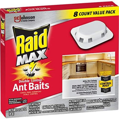 Raid Max Ant Baits - Double Control Formula Kills Entire Colony | 8 Count
