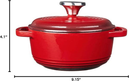 Lodge Enameled Cast Iron Dutch Oven - 1.5 Quart with Lid & Dual Handles - Oven Safe to 500°F - Red
