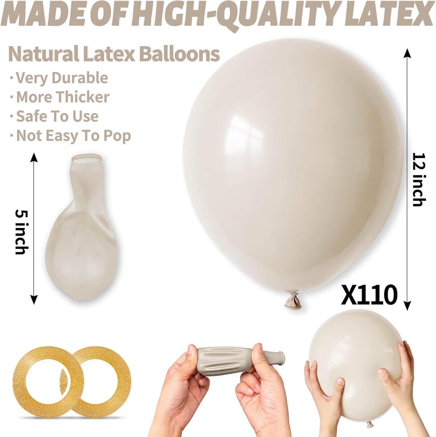 Skiennix 12-Inch Sand White Latex Balloons - 110 Pack for Birthday Parties & Baby Showers