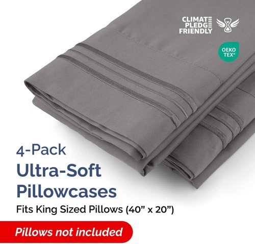 King Pillow Cases by [Brand Name] - Ultra Soft Hotel Quality Covers | Comfy, Cozy & Wrinkle-Free - 4 Piece Set in Dark Grey