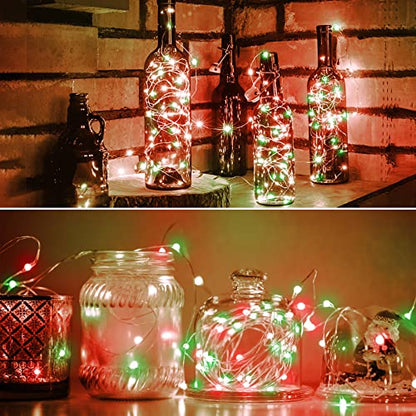 Battery Operated LED Fairy String Lights 16.4FT Red & Green Christmas Decor
