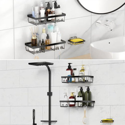 Moforoco 3-Pack Shower Caddy Basket Shelf with Soap Holder, No Drilling Traceless Adhesive Shower Wall Shelves, Rustproof Black Bathroom Shower Storage Organizer