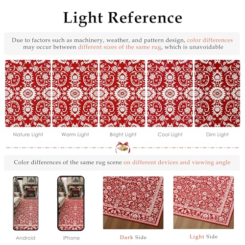 Christmas Red Floral Washable Area Rug 3x5 Entryway Non-Slip Floor Mat