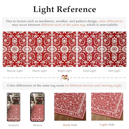 Christmas Red Floral Washable Area Rug 3x5 Entryway Non-Slip Floor Mat