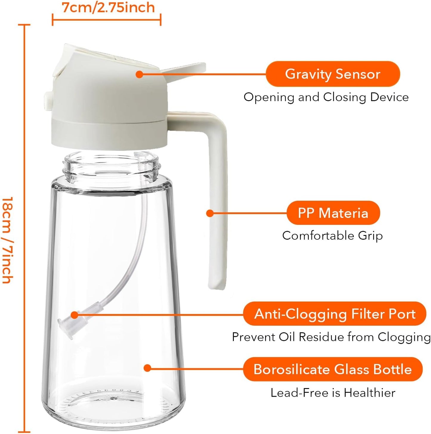 YARRAMATE Glass Olive Oil Sprayer - 2-in-1 Premium Food Grade Dispenser | 16oz Creamy White