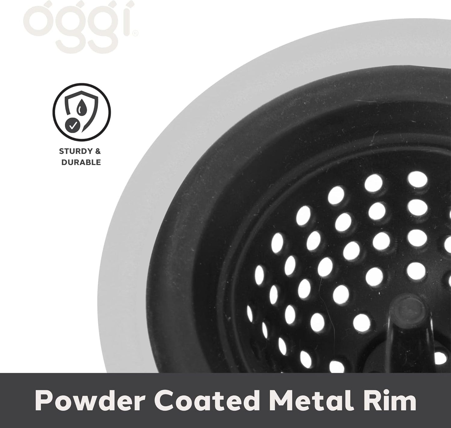 OGGI Silicone & Metal Sink Stopper- Great Kitchen Sink Stopper, Silicone Drain Stopper, Sink Plug, 4.6˝ Diameter Metal Rim, Black