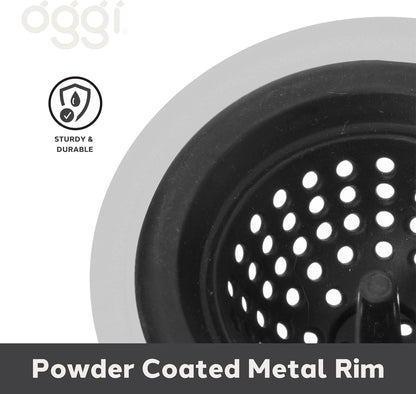 OGGI Silicone & Metal Sink Stopper- Great Kitchen Sink Stopper, Silicone Drain Stopper, Sink Plug, 4.6˝ Diameter Metal Rim, Black