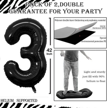 GOER Black Foil Number 3 Balloons - Huge 42 Inch Birthday Party Decorations (3 Pack)