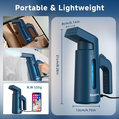 Blesgam Steamer for Clothes 180ML,Clothes Steamer, 40S Fast Heat-up Travel steamer