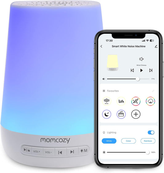 Momcozy Baby Sound Machine - White Noise Machine with Night Light & App Control | 34 Soothing Sounds, Blue