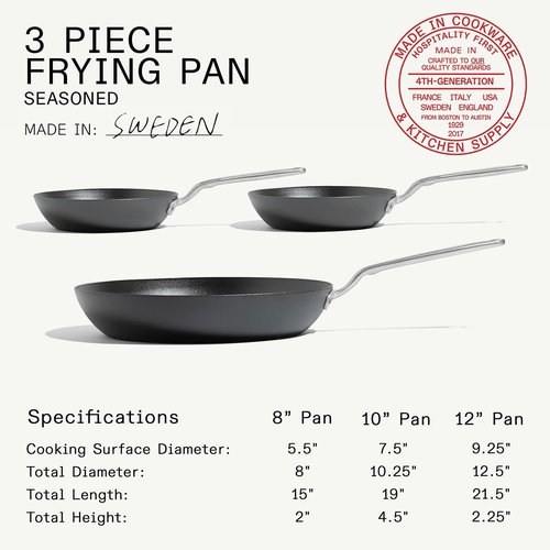Made In Cookware - 3 Piece Seasoned Blue Carbon Steel Frying Pan Set | Induction Compatible | Professional Quality