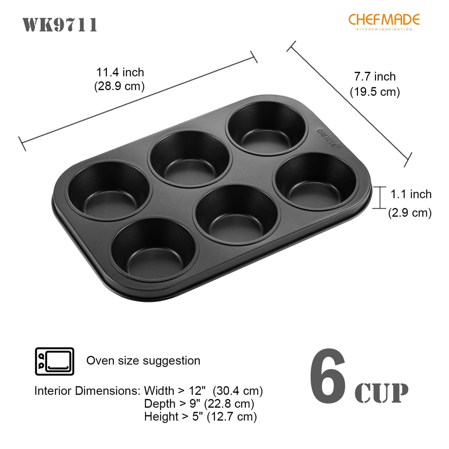 CHEFMADE Muffin Cake Pan, Nonstick 6 Cavity Cupcake Pan for Baking, Set of 2