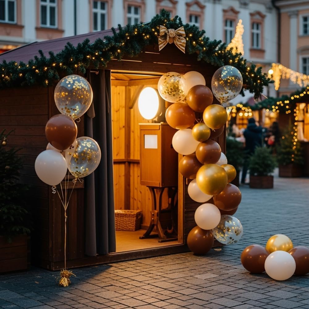 Brown & Gold Balloons | 12-Inch Light Sand White Confetti for Bridal Shower & Birthday Decor