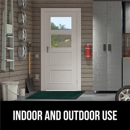 GORILLA GRIP 100% Waterproof All-Season WeatherMAX Doormat US Designed Natural Rubber, Stain and Fade Resistant, Low Profile Indoor Outdoor Door Mats, Easy Clean Patio Mat, 29x17, Green Diamond
