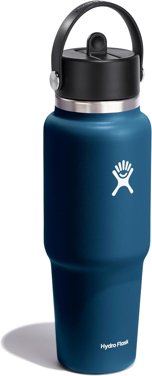 Hydro Flask Travel Water Bottle - Insulated Stainless Steel with Wide Straw Lid - 32 Oz Indigo Blue