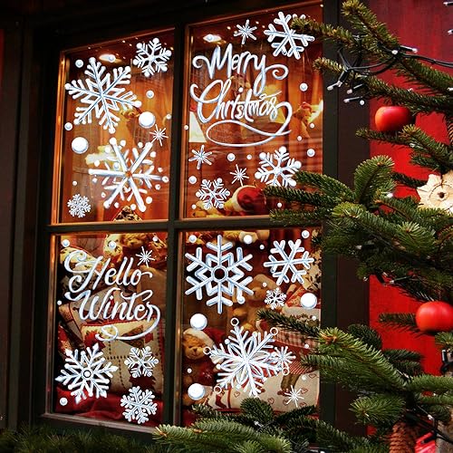 Winter Snowflake Window Decals Set - Blue Christmas Stickers for Home Decor - Snowflake Variation