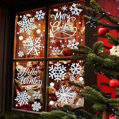 Winter Snowflake Window Decals Set - Blue Christmas Stickers for Home Decor - Snowflake Variation