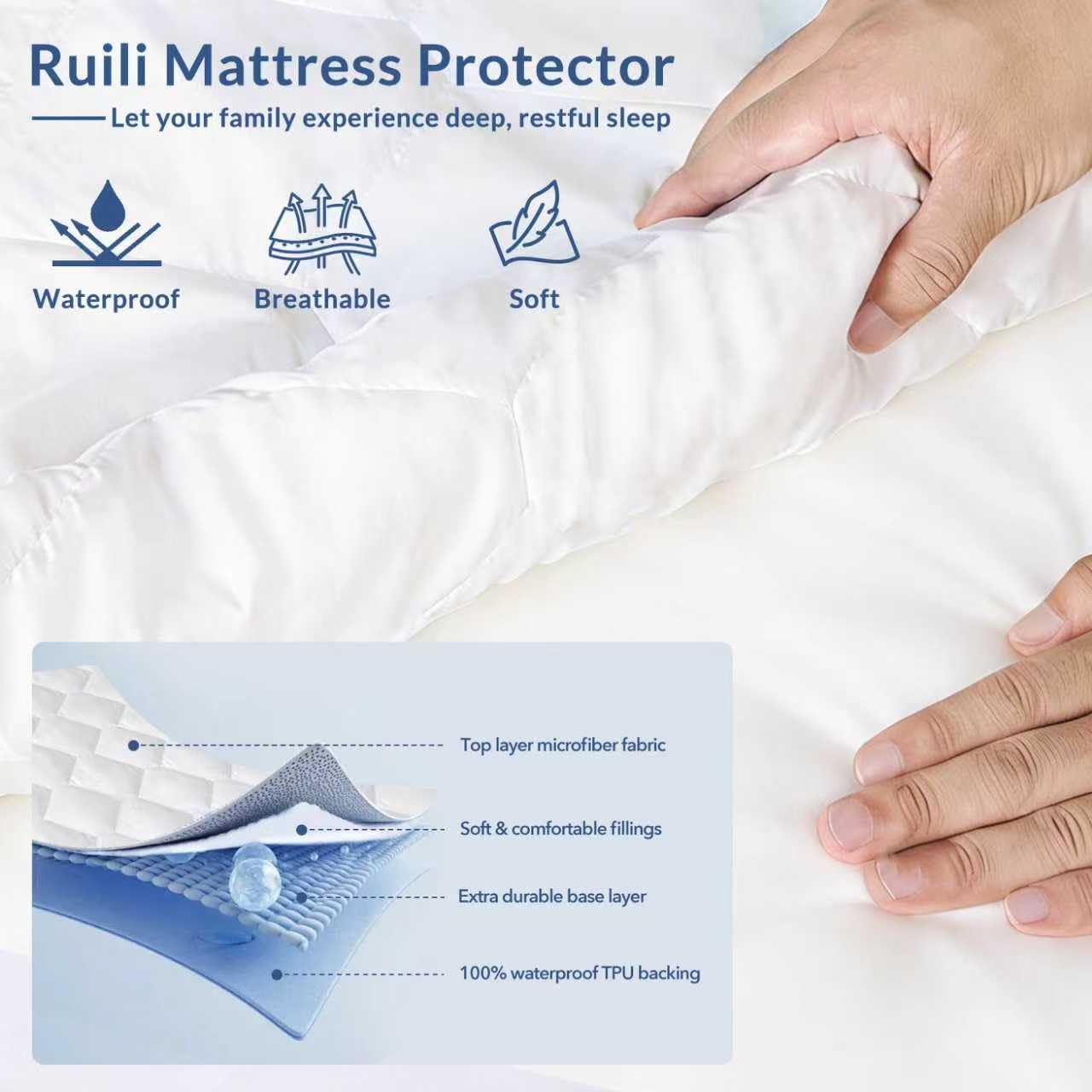 Twin Mattress Protector Waterproof Washable Mattress Padded Cover Fitted Twin Size Bed Protection Noiseless Plastic Bed Pad Deep Pocket Up to 18” Soft and Breathable(White)