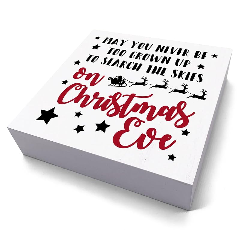 Christmas Eve Rustic Wooden Box Sign - 5.1 x 5.1 in Desk Decor for Home & Office