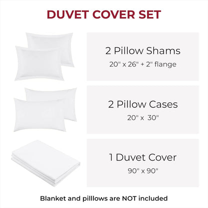 Mellanni Duvet Cover Set - 5-Piece Hotel Luxury Bedding - Extra Soft & Cooling Microfiber | Queen, White