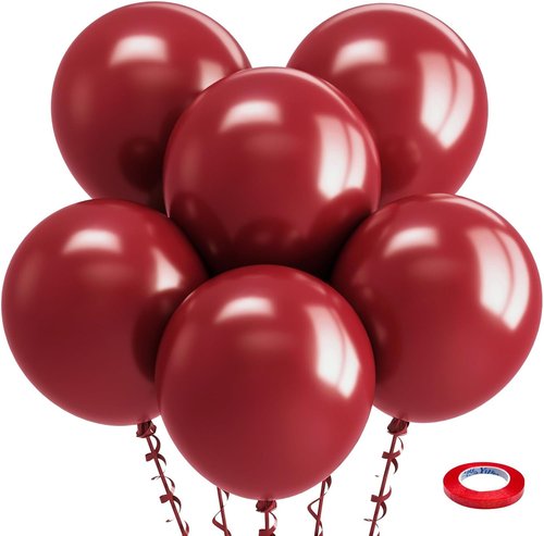 Bezente Burgundy Balloons - 18 Inch Thick Dark Ruby Latex Balloons | 30 Pack for Festive Celebrations