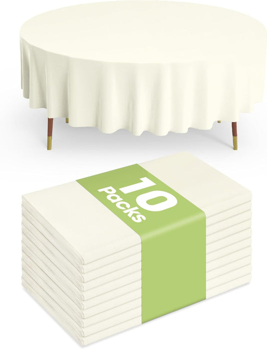 Pureegg Disposable Plastic Tablecloths - 84'' Round, Leakproof & Sturdy for Parties, Weddings, Thanksgiving | Beige & Cream
