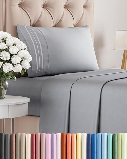 Hotel Luxury Twin Size 3-Piece Sheet Set by [Brand Name] - Comfy, Breathable & Cooling - Deep Pockets, Soft & Wrinkle-Free - Oeko-Tex Certified, Steel Blue