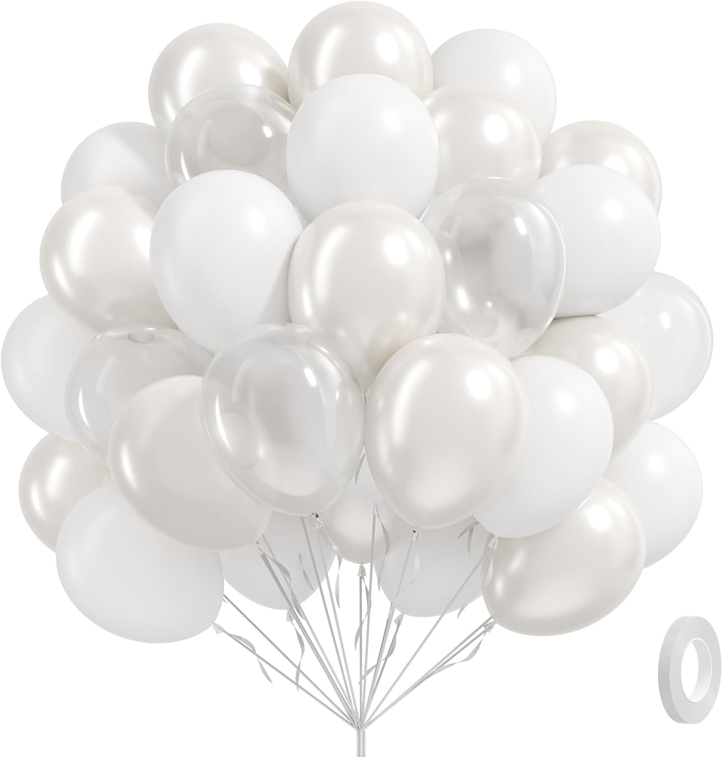 Skiennix 60pcs White Balloons - Clear Pearl Finish for Bridal Shower, Wedding, Bachelorette & Birthday Decor