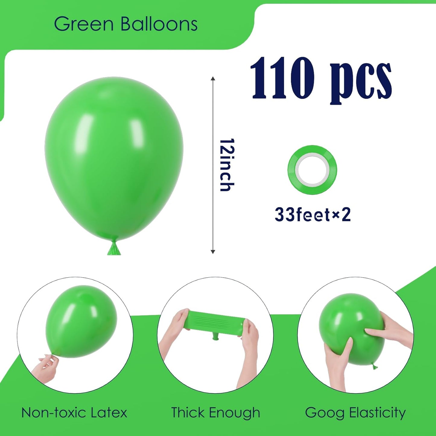 Voircoloria 12-Inch Green Latex Balloons - 110pcs for Graduation, Wedding, Birthday & More
