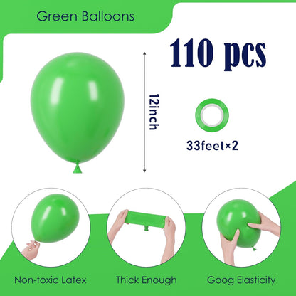 Voircoloria 12-Inch Green Latex Balloons - 110pcs for Graduation, Wedding, Birthday & More