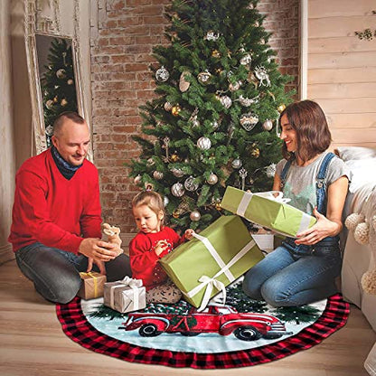 Christmas Truck Tree Skirt with Ruffle Edge - 48 Inch Farmhouse Decor - Variation of THIS listing