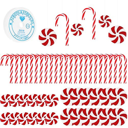 Christmas Candy Cane Ornaments Set - Red and White Holiday Tree Decorations