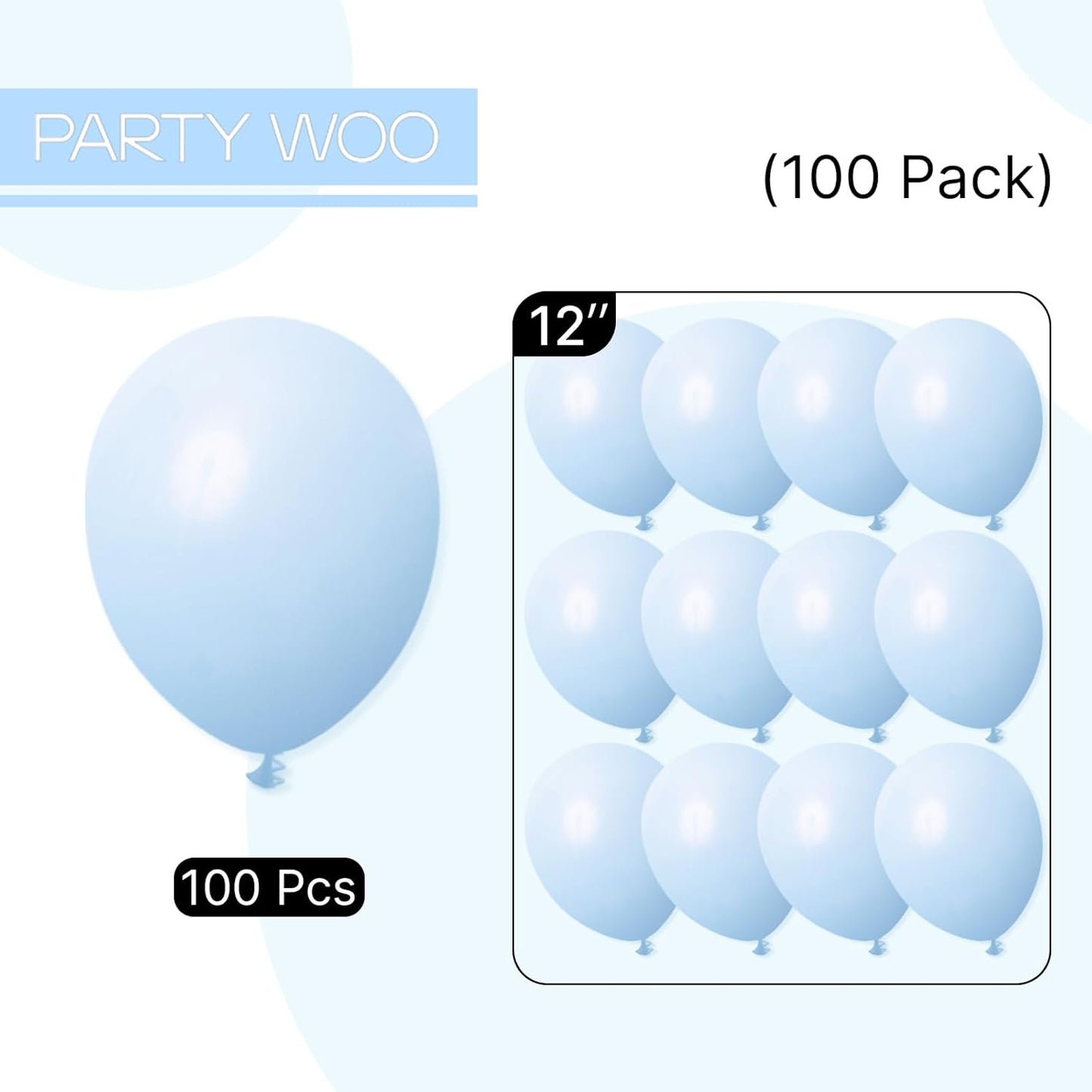 PartyWoo Baby Blue Balloons - 100pcs 12 Inch Light Pastel Aqua Blue for Celebrations & Events