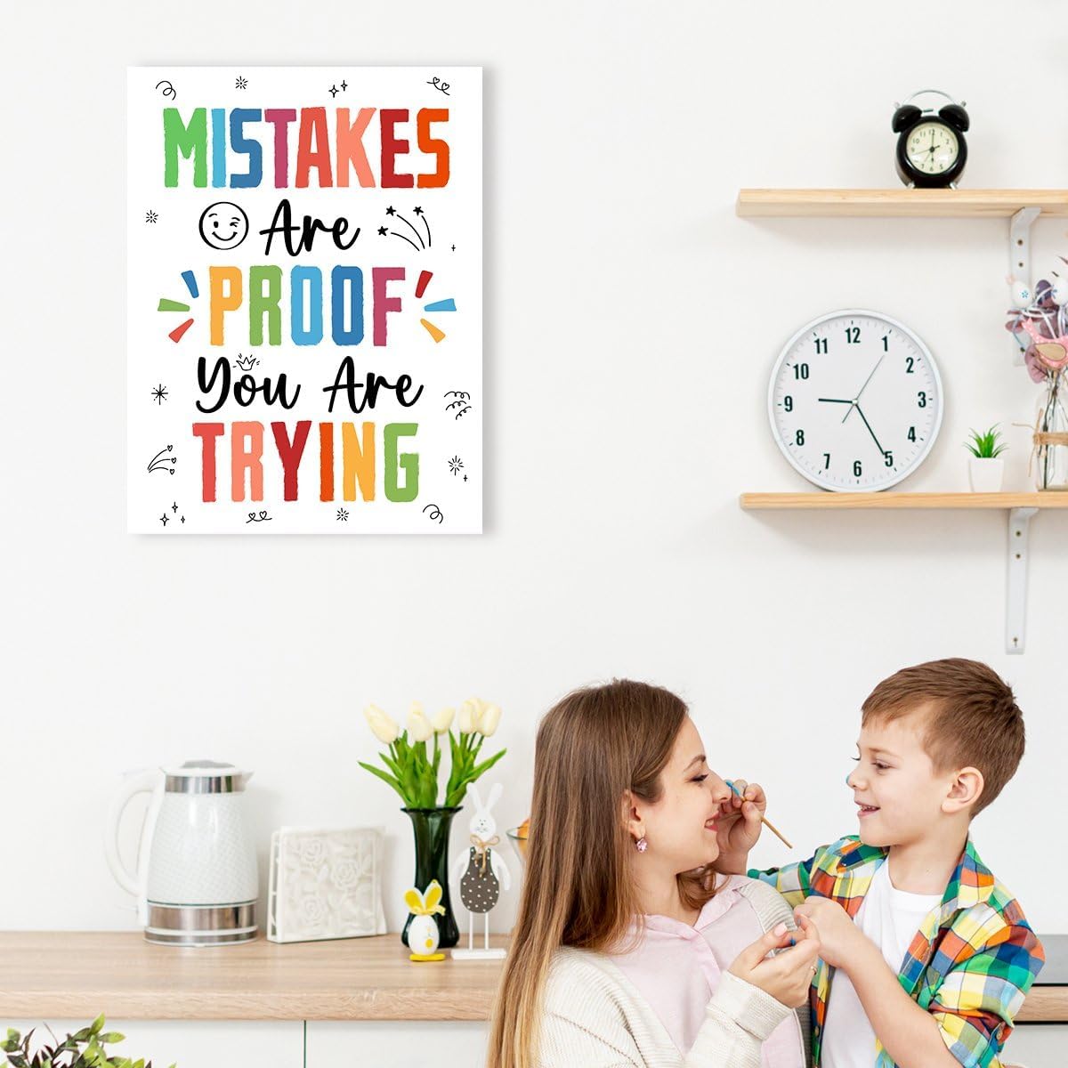 Skiennix Inspirational Wall Art - "Mistakes Are Proof You Are Trying" Canvas Decor for Therapy & Classroom | Motivational Design