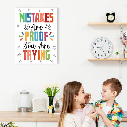 Skiennix Inspirational Wall Art - "Mistakes Are Proof You Are Trying" Canvas Decor for Therapy & Classroom | Motivational Design