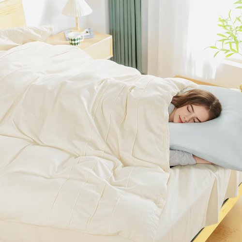 NEXHOME PRO 100% Organic Cotton Duvet Cover Full,Linen Like Pleated Textured Ivory Duvet Cover Set,3pc Bedding Set with Zipper Closure, Soft,Lightweight and Breathable (80"x90", No Comforter)