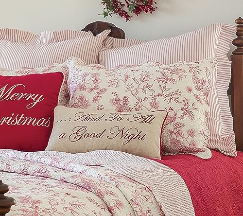 Full/Queen Christmas Quilt Set with Evergreen Toile & Cardinals - 3 Piece