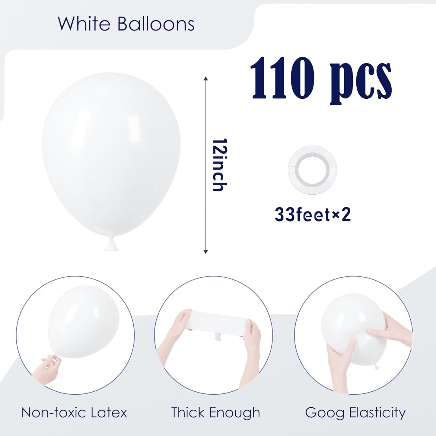 Voircoloria 12-Inch Matte White Balloons - 110 Pack for Weddings, Birthdays, and Celebrations