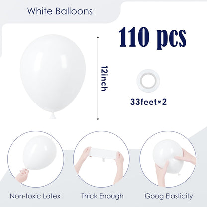 Voircoloria 12-Inch Matte White Balloons - 110 Pack for Weddings, Birthdays, and Celebrations