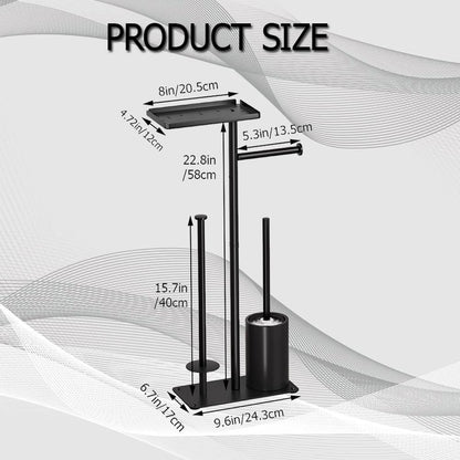 Rustproof Metal Toilet Paper Holder by [Brand Name] - Free Standing Design for 3 Rolls with Anti-Slip Base & Shelf for Phone, Black