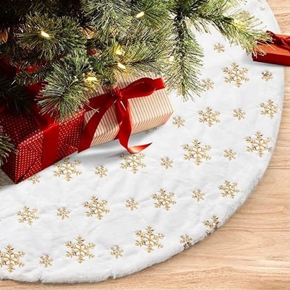 Plush Christmas Tree Skirt 11.8 Inch with Gold Snowflakes for Holiday Decor