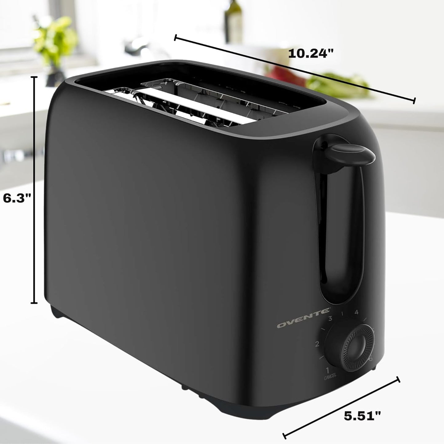 OVENTE Electric Toaster - 6-Shade Browning Selector, Compact Design, Removable Crumb Tray, 700W Power